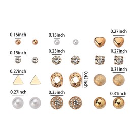 Gold Stud Earrings for Women Trendy Small Earring Set Multipack Pearl Earrings for Woman Hypoallergenic Cubic Zirconia Earrings Pierced CZ Ear Studs for Her Cute Ball Earrings for Women Studs 12Pcs