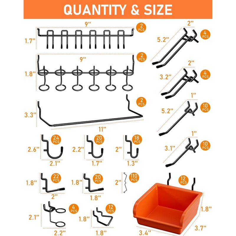 INCLY 276PCS Extra Thick 1/4" Pegboard Accessories Organizer Kit, Heavy