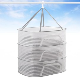 Tongwey Flat Drying Net, Shape Resistant, Clothes Drying Net, Flat Net, Folding Storage, 3 Tiers, Knit Drying, Large Capacity, Windproof, Circular, Drying Net, Fall Prevention, Hanging Hook,