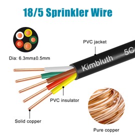 Kimbluth 18/5 Solid Sprinkler Wire 100FT 18 Gauge 5 Conductor Irrigation Wire with UV Resistant PVC Jacket for Underground Irrigation System, Field Central Control System