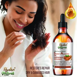 Hydra Naturals 100% Pure & Sweet Almond Oil – for Skin, Hair, Massage, Nails, Cuticles, Ears, Face, Body, Stretch Marks - Natural Skin Care, Carrier Oil for Aromatherapy 50ml