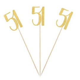 Gold Glitter 51st Birthday Centerpiece Sticks, 12-Pack Number 51 Table Topper Anniversary Party Decorations
