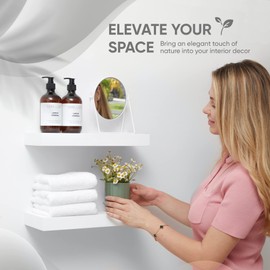 Homeforia White Floating Shelves for Wall, Premium Solid Wood Shelf, White Bathroom Shelves, Heavy Duty Bracket, 18 x 6.5 x 1.75 inch, Set of 2