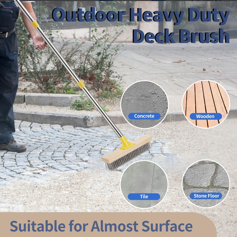 NICOFPHY Stainless Steel Deck Brushes for Scrubbing Heavy Duty, 60"