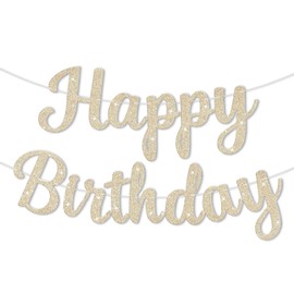 Glitter Happy Birthday Banner Sign, DIY Birthday Party Banner Sign Decor, Reusable Celebration Backdrop Banners Garland Party Supplies for Women, Girls, Kids, Teens, Adults (Champagne Gold)