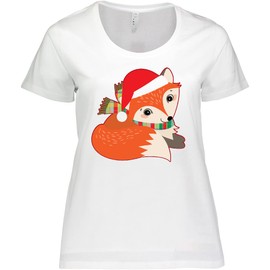 inktastic Christmas Santa Woodland Fox Women's Plus Size T-Shirt 1X 0020 White 2def9