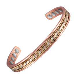 Braided Tri-Color Copper Bracelets for Women Arthritis with 8 Magnets Jewelry 6.5 Inch Magnetic Therapy Braided Cuff African Copper Bangle