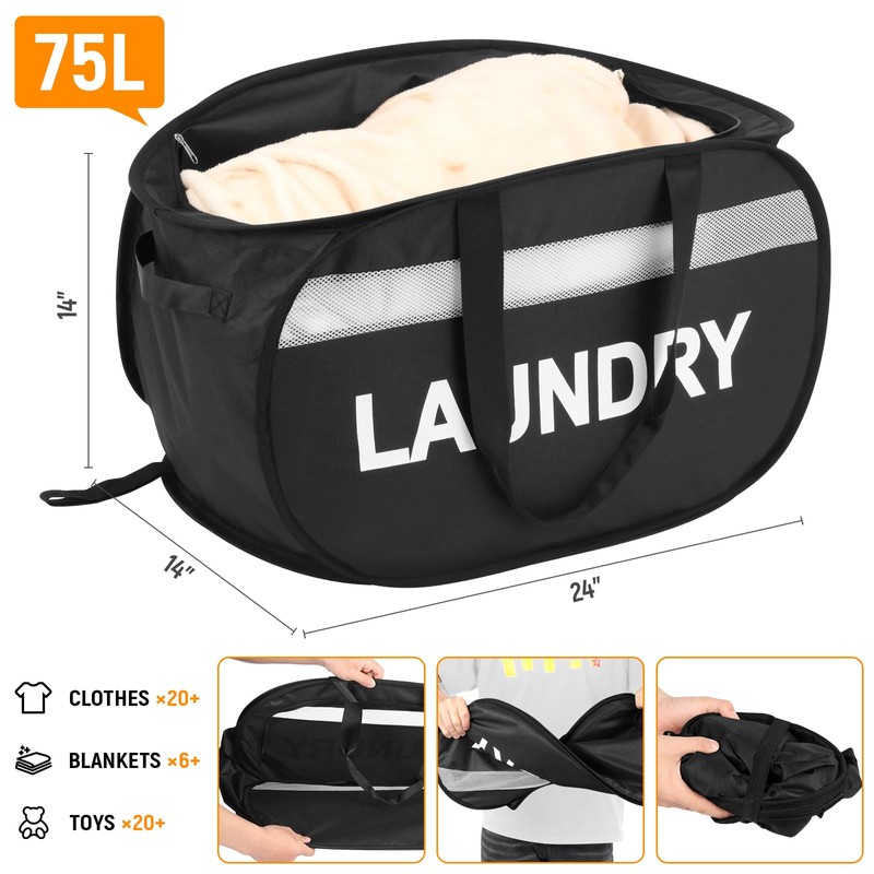 Collapsible Laundry Baskets with Lid, Foldable Clothes Hamper with Reinforced