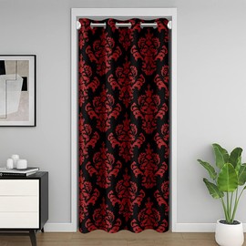 Feelyou Red Damask 30%-50% Room Darkening Blackout Curtain Antique Victorian Baroque Closet Door Cover Curtain for Living Room Vintage Floral Door Curtain for Doorway Privacy 42x80 Inch 1 Panel