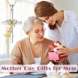 OCJ Rose Cross Necklace 925 Sterling Silver Heart Cross Pendant Necklace with November Birthstone Citrine Jewelry Birthday Mothers Day Gifts for Women Mom Her Daughter