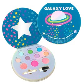 Expressions Galaxy Love Glisten & Glitter Makeup Palette 10 Color Eyeshadow Palette & Blush Makeup Novelty Beauty Set, Fold Out Compact with Mirror, Cute Makeup Kit Gifts for Girls Aesthetic Makeup - Washable, Non-Toxic