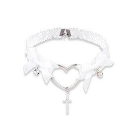 White Lace Choker Necklace for Women Girls Gothic Accessories for Women Girls Heart Bell Bow Necklace for Party Cosplay Canival Choker Collar Necklaces