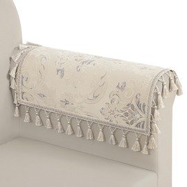 TOPLUXE Sofa Armrest Covers, Set of 2, Non-Slip Armrest Protectors with Tassels, Damask Furniture Protector for Armchair, Couch, Relaxing Chair, 50 x 60 cm (Beige)