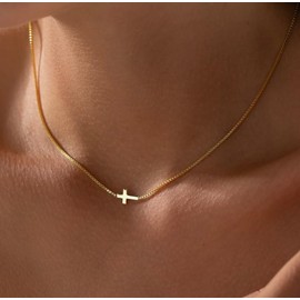 VIROMY Cross Necklace for Women 14K Real Gold Plated Dainty Small Cross Pendant Choker Faith Jewelry Religious Minimalist Gifts
