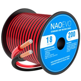 NAOEVO 18 Gauge Wire 200FT, 2 Conductors Electrical Wire Red Black Cable, Flexible/Low Voltage/PVC 18 AWG Copper Clad Aluminum Extension Cord for Speaker Wire, LED Wire, Automotive Wire 12V/24V DC