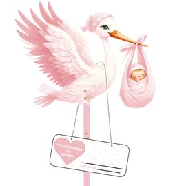 Stork Birth for Outdoors, Rattling Stork for Birth Outdoor, Welcome Baby, Wooden Stork for Birth, Baby Stork Girl, Baby Stork Birth, Stork and Baby, Stork Birth, Rattling Stork Wood (C, Pink)
