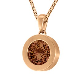 Quiges Rose Gold Stainless Steel Matte 12mm Mini Coin Pendant Holder and Orange Round Cubic Zirconia Coin with Box Chain Necklace 42 + 4cm Extender
