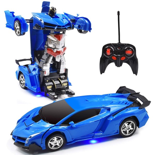 Jeestam RC Car Robot for Kids Transformation Car Toy, Remote Control Deformation Vehicle Model with One Button Transform 360°Rotating Drifting 1:18 Scale, Best Gift for Boys and Girls (Blue)