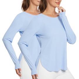 BALEAF Women's Sun Shirts UPF 50+ Long Sleeve Hiking Tops Lightweight Quick Dry UV Protection Outdoor Light Blue 2 Packs M