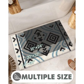 LUMI Bathroom Rugs, Ultra Soft & Plush, Extra Thick Fluffy Bath Mat, Boho Geometric Absorbent Non Slip Washable Floor Mat for Bathtub, Home Decor, 20"x32", Blue Black