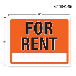 For Rent Sign 14x11, Plastic Sign for Home, Office, Rental, Commercial Propety, Waterproof Plastic (Pack of 2)