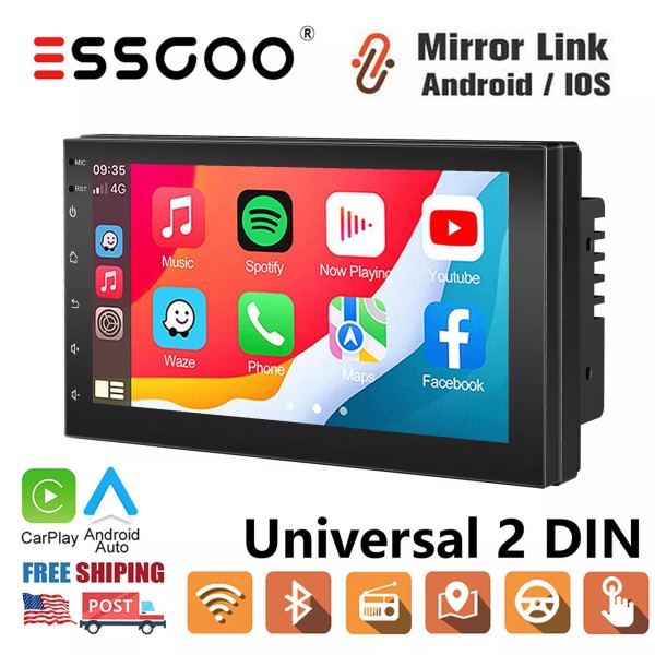 ESSGOO Car Stereo Double DIN Wireless Carplay Android Auto Radio