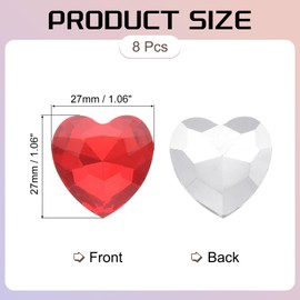 sourcing map 8Pcs Heart Rhinestones, 27mm Pointed Back Heart Glass Rhinestone Gems Crystal for Jewelry Making Costume DIY Crafts, Red