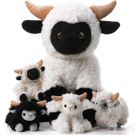 Lenwen 5 Pcs Valais Blacknose Lamb Stuffed Animals Set 14 Inch Mommy Sheep Plush Toy with 4 Cuddly Babies in Zippered Pocket for Christian Easter Gifts Birthday Farm Baby Shower Party Favor Decor