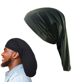 Dreadlock Cap Long Hair Head Wraps Unisex Dreadlock Cap Wide Stretchable Sleeping Cap Hair Accessories Sleep Bonnet for Men Women Army Green
