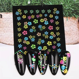 Flowers Nail Art Stickers, Holographic 3D Floral Self-Adhesive Sticker Design, Small Floral Leaf Love Butterfly Fruit Nail Transfer Decals Supplies for Women Manicure Charms Decorations Transfer Decal