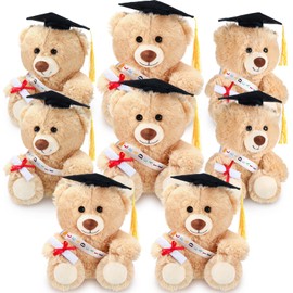Jenaai 8 Pcs Graduation Bear 2025 with Black Cap 10 Inches Bulk Class of 2024 Soft Cute Bear Stuffed Animal Toys for Commemorative Celebratory Keepsakes Gift (Colorful Ribbon)