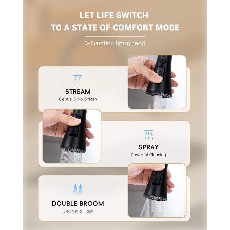 AJO BEND Touchless Matte Black Kitchen Sink Faucet with Pull