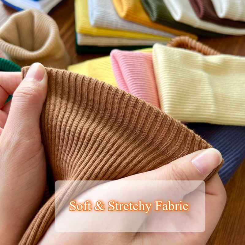 OCTHIRLZ Finished Edge Ribbing Cuff Fabric for Sewing, Stretch Cotton