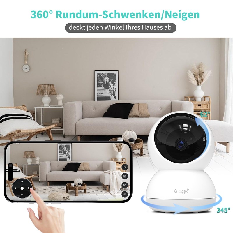 Alaga 3K Indoor Surveillance Camera, 360°, 5G and 2.4G WiFi,