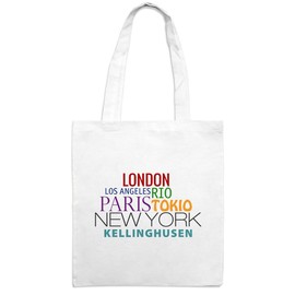 Jute Bag with City Name Kellinghusen - Famous Cities in the World Motif - White - Fabric Bag, Jute Bag, Hipster Bag, White