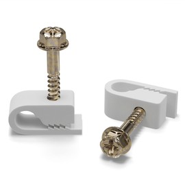 THE CIMPLE CO - Single Coaxial Cable Clips, Cat6, Electrical Wire Cable Clip, 1/4 in (6 mm) Screw Clip and Fastener, White (50 Pieces per Bag)