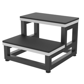 GIOTORENT 2 Step Stool Black with 1cm Non-Slip Pads - Heavy Duty 500lbs Wooden Step Stools for Adults, Bed Steps for High Beds, Adjustable Feet Kitchen Step Stool