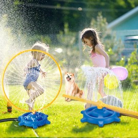 Water Play Sprinkler Set 2 in 1- Sprinkler Hose and Circular Sprinkler Ring, Fun Outdoor Water Toys for Kids, Easy to Install, Safe and Durable, Perfect for Summer Backyard Activities and Garden Use