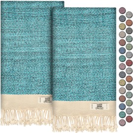 EPHESUS TOWELS Hand Towels - Set of 2 | 18" x 30" - Decorative Turkish Hand Towel for Bathroom, Kitchen, Guest, Face, Hair, Tea, Dishcloth (Herringbone, Turquoise)
