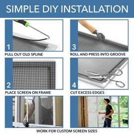 Flux Phenom Window Screen Mesh Roll – 60” x 96” Fiberglass Screen for Windows, Doors, Patio & Porch – Replacement Mesh for Bug & Mosquito Protection