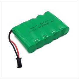 Qsmily® 6V RC Battery, SM Connector, 1000mAh Rechargeable Ni-Cd Battery Pack with Charge Cable, Suitable for RC Monster Truck, 4WD Off-Road Military RC Truck, RC Climbing Vehicle