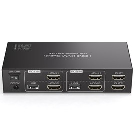 HDMI KVM Switch 2 Monitors 2 Computers 4K@30Hz USB2.0 KVM Switch Dual Monitor for 2 PC Share 2 Monitor and Keyboard Mouse Printer U Disk Support Extended/Copy Mode Witch Wired Controller&2 USB Cables