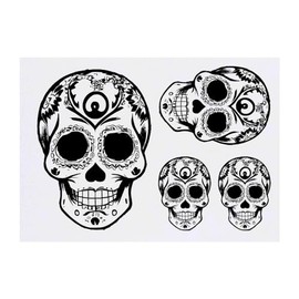 4 x 'Day of the Dead Sugar Skull' Temporary Tattoos - Water Resistant, Skin-Safe, Non-Toxic Transfers, Mixed Sizes (TO00068732)
