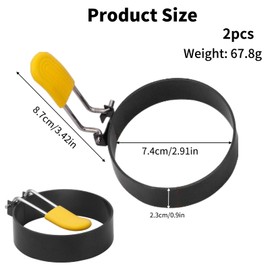 2 Pack Egg Ring Crumpet Rings Egg Ring Molds with Anti-Scald Folding Handle Metal Egg Cooking Rings Egg Nonstick Egg Circles with Oil Brush McMuffin Crumpets Makers for Frying Eggs