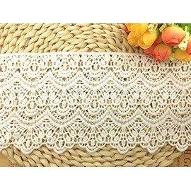 Little Lane Lace Stoffa Large 14 cm Long Style Europea Elastic Fabric with Lace for Curtains, Tablecloths, Feathers, Thread and Tea Accessories (4 Each Pack) Bianco
