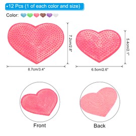 PATIKIL Sequin Heart Iron on Patches, 12 Pcs Sew on Applique Patch Embroidery Sequin Glitter Patches for DIY Shoes Clothes Hats Backpacks Costume, Gradient Multicolor