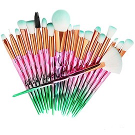 Juego de 20 brochas de maquillaje con forma de diamante para sombra de ojos, delineador de ojos, base, colorete, labios, brochas de maquillaje en...  