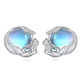 POPLYKE Mermaid Moonstone Earrings for Women Sterling Silver Mermaid Moonstone Earrings Moonstone Jewelry Gift for Girls (mermaid)