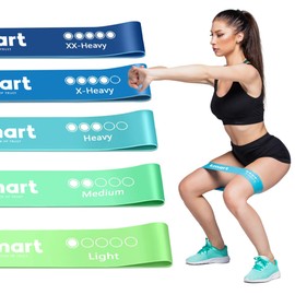 K-MART Resistance Bands Set of 5 - Exercise Band with 5 Different Resistance Levels, Ideal Resistance Band for Home Gym Workouts, Yoga, and Pilates, Includes Storage Bag (Mint Green & Blue Duo)