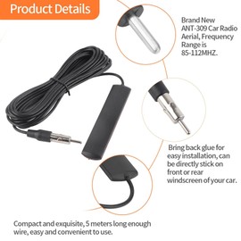 Car Antenna, ANT‑309 Universal Car FM Radio Antenna Hidden Patch Aerial Windscreen Mount 5M Cable Motorcycle Vehicle Truck SUV Pickup Radio Antenna Audio HD Radio Tuner Amplifier